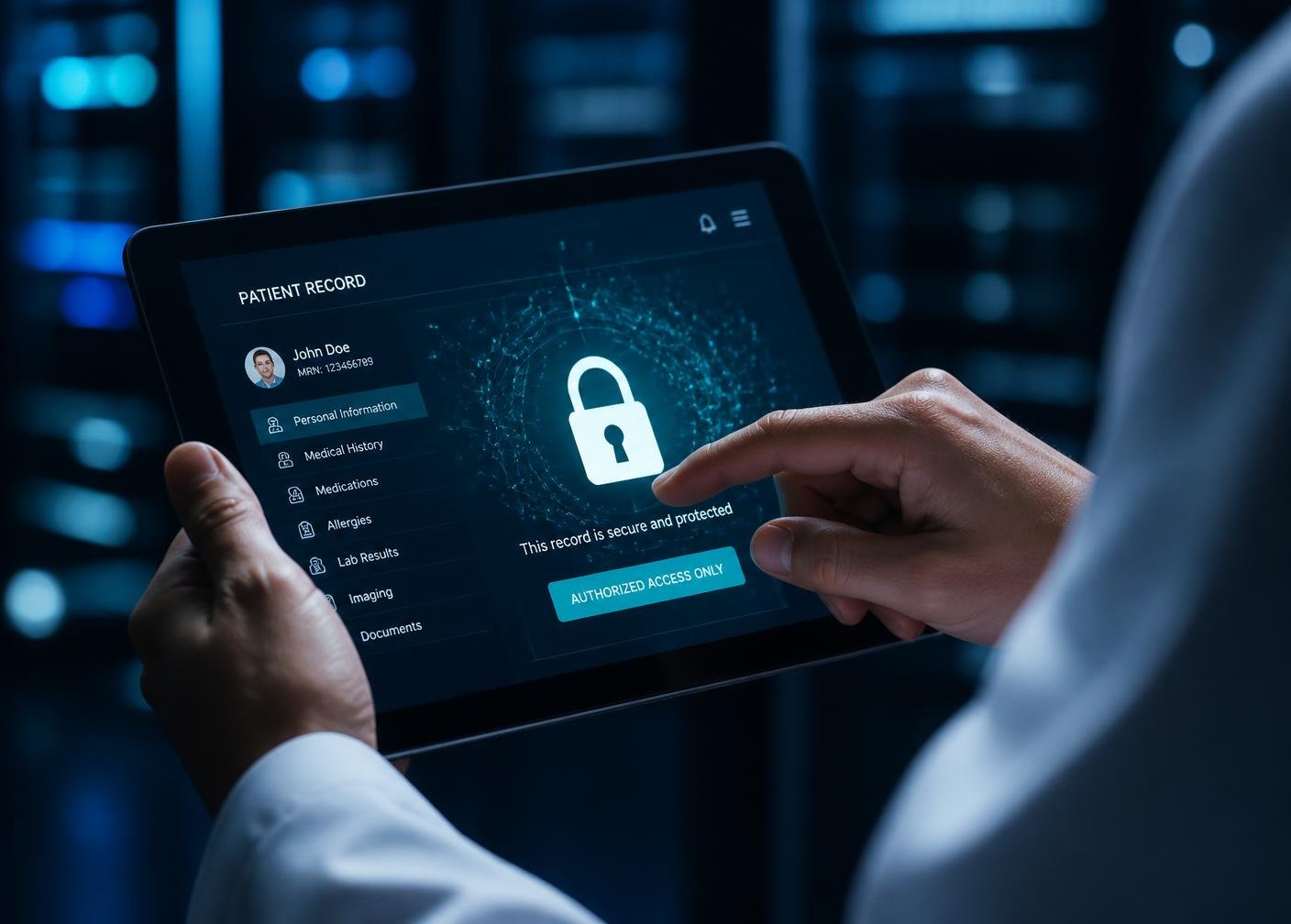 Secured patient record on a tablet